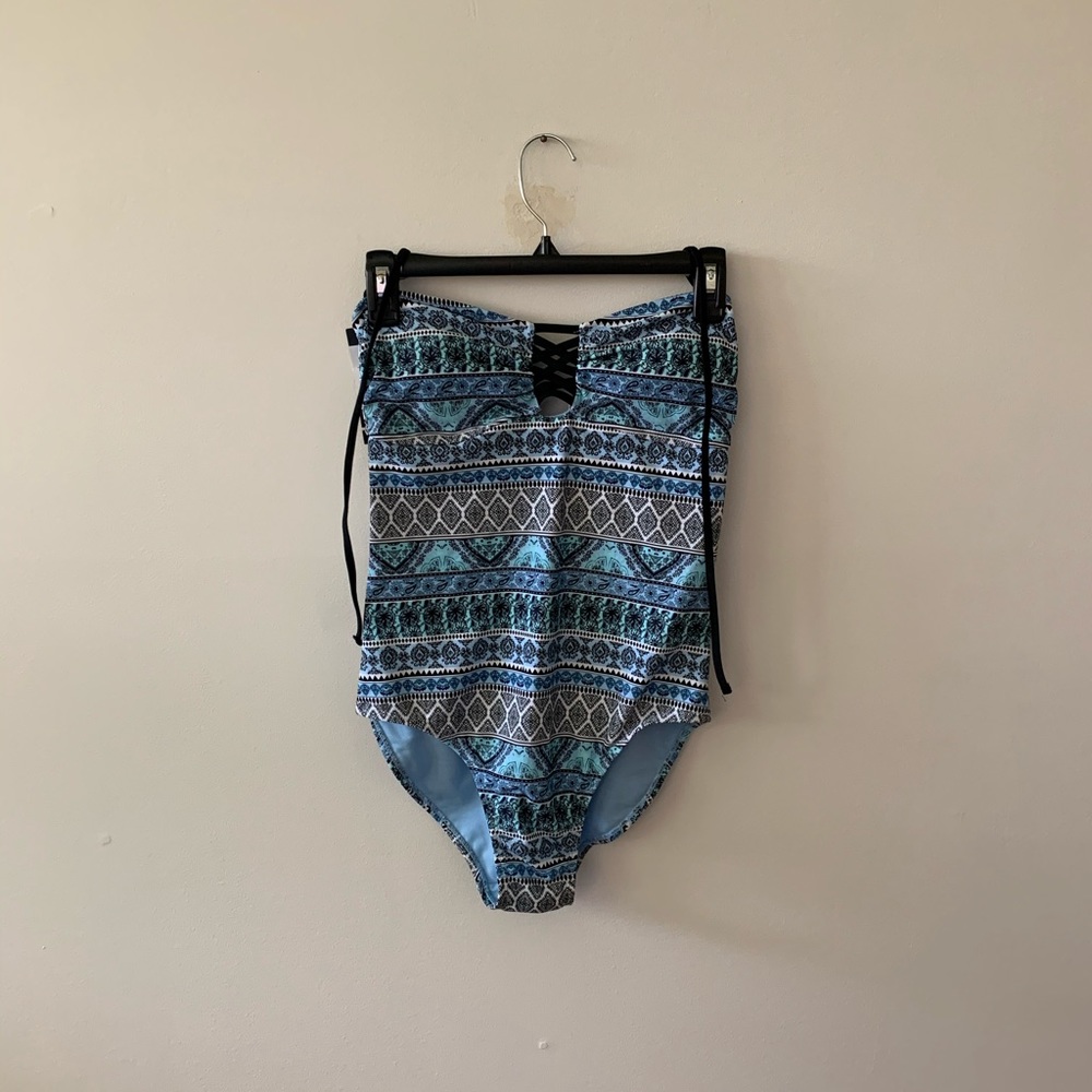 New Small Blue Patterned One Piece Ambrielle Swimsuit